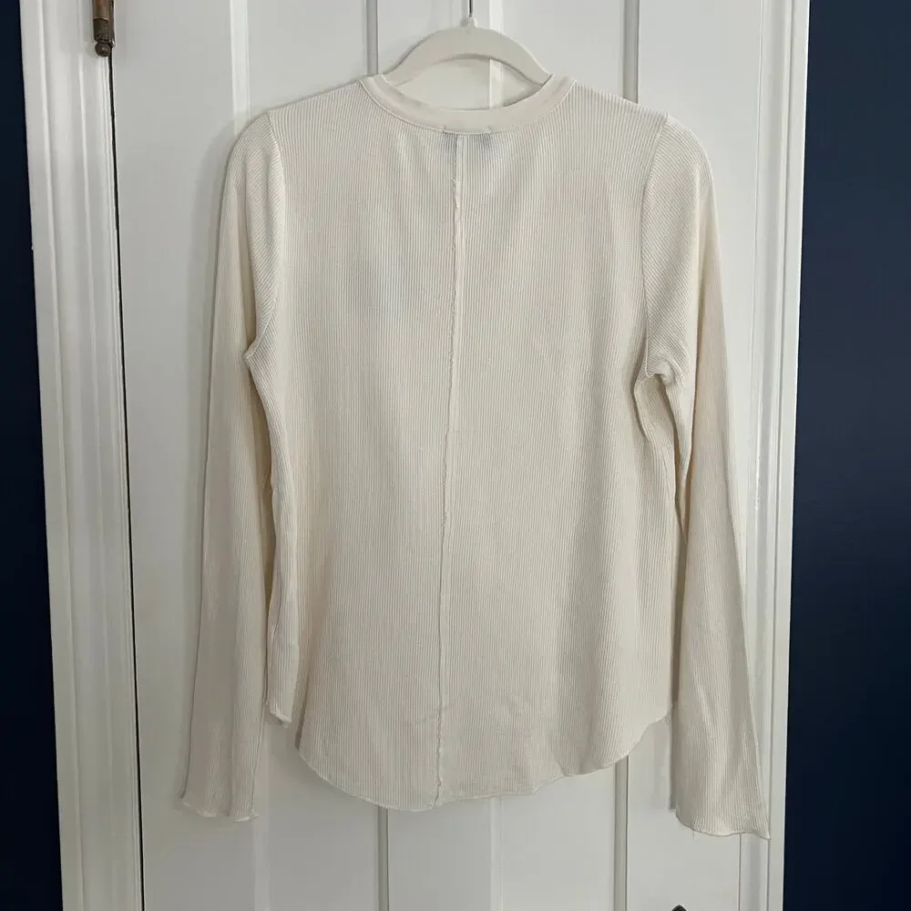 ♥️ Evereve Cream Au Lait Thermal Long Sleeve Valentines Heart Top Women Size M - Picture 5 of 6